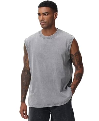 3 Pack Mens Workout Tank Tops Sleeveless Tee Shirts Men Muscle Shirt Gym Acid Wash T Shirts Running Beach Loose Fit Tee(CFGYBK,L) - Image 4