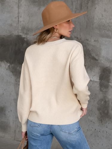 ANRABESS Women Cardigan Sweaters 2024 Fall Oversized Button Open Front Knit Lightweight Cardigans Fall Outfits Outerwear Beige Medium - Image 4