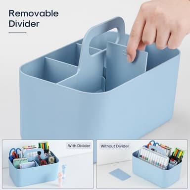 Multiuse Caddy Organizer with Handle - Stackable Plastic Tote Bin - Art Craft Supplies, Office, Desk, Stationery Pen Holder, Kitchen, Utensil, Makeup, Bathroom, Shower, Cleaning, Dorm Organizer - Blue - Image 6