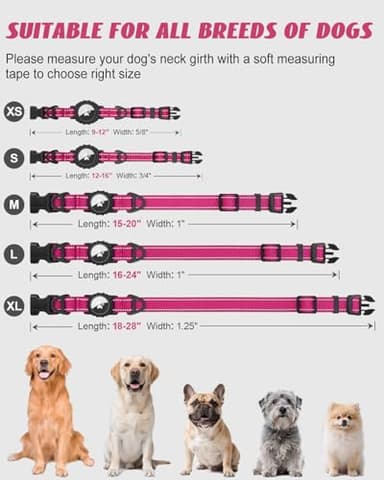 Joytale Airtag Dog Collar, Reflective Pet Collar with Waterproof AirTag Holder, Dual D-Rings, Soft Padded Adjustable for Extra Small and Puppy Dogs, Hotpink, XS - Image 6