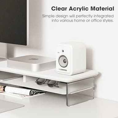 Fenge Acrylic Monitor Stand Riser, 42.5 Inches Dual Monitor Stand with Metal Storage, 2 Tier Acrylic Computer Riser for Desk, Clear Laptop Stand for PC, Laptop, Printer, TV, White - Image 4
