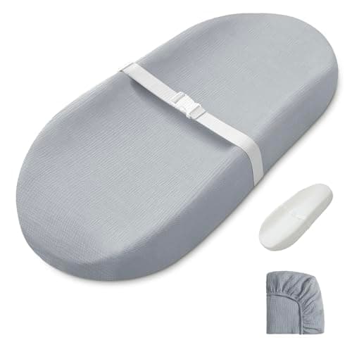 Blissful Diary Muslin Baby Changing Pad with Waterproof Lining Foam, Diaper Changing Table Pad with Cover for Dressers (Gray, Avocado) - Image 1