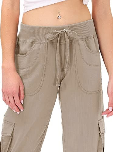 MoFiz Women's Hiking Cargo Shorts Quick Dry Lightweight Athletic Capri Pants for Camping Jogger with Pockets Khaki - Image 3