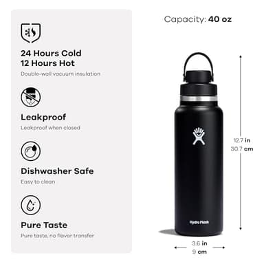 Hydro Flask 40 Oz Wide Mouth Chug Cap Water Bottle - Insulated Stainless Steel with Leakproof closeable lid for Cold Water Drinks, Sports, Travel, car and School in Tonal Trillium - Image 3