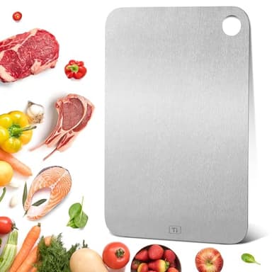 Titanium Cutting Board for Kitchen, 100% Pure Titanium Cutting Boards, Double Sided Food Grade Metal Cutting Board for Meat Fruits and Vegetables, Easy to Clean & Store (L, 14.2"L x 9.8"W) - Image 1