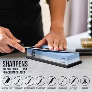 Knife Sharpening Stone Kit - Goodjob Premium Japanese Whetstone Knife Sharpener Stone Set - Dual Grit 1000/6000 Water Stones with Non-Slip Silicone Base, Angle Guide, Flattening Stones - Image 5