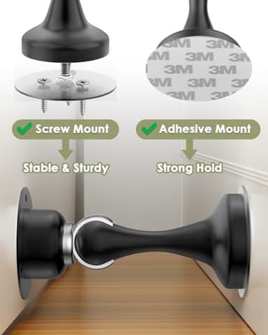 Door Stoppers, Magnetic Door Stop 2 Pack Adhesive Stick & Screws Stainless Steel, Door Stop Holder to Keep Door Open Wall & Floor Mount, Magnetic Door Catch Stoppers for Bottom of Door, Black - Image 3