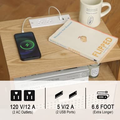 MaxSmeo Bedside Table, Small Nightstand with Charging Station, Rattan Side Table Wood End Table for Living Room, Bedroom and Small Spaces, Mid Century Modern Nightstand, Easy Assembly (Natural) - Image 4