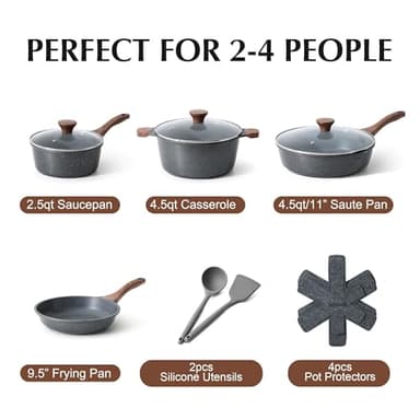 SENSARTE Nonstick Cookware Set 13-Piece, Non Stick Pots and Pans Set with Swiss Granite Coating, Healthy Kitchen Cooking Set, Stay-Cool Handles, PFOA Free - Image 3