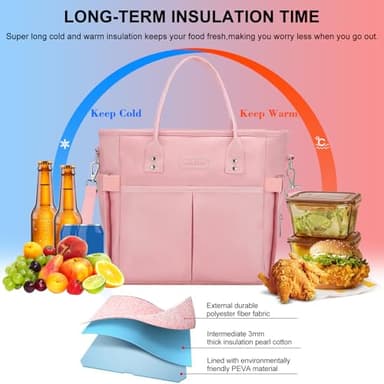 MAXTOP Lunch Bag Women for Work Insulated Thermal Lunch Box with Wide-Open Pocket Reusable Leakproof Cooler Bags with Removable Shoulder Strap for Teacher Nurse Office Picnic Travel Pink - Image 3