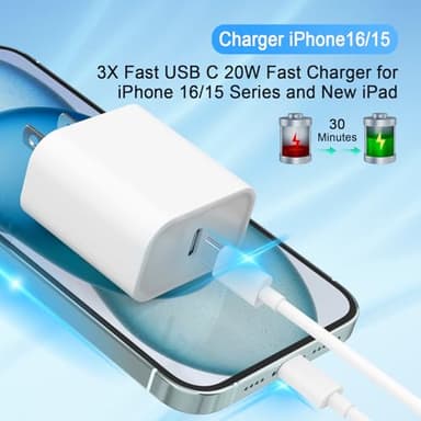 iPhone 17 16 15 Charger, USB C Charger, 4-Pack Fast Wall Charging, USB-C Chargers Block (4-Pack 6 ft Cable Included) for iPhone 17 Pro/Pro Max Air/16 15 Pro/Pro Max/Plus/iPad Pro/AirPods Samsung - Image 2