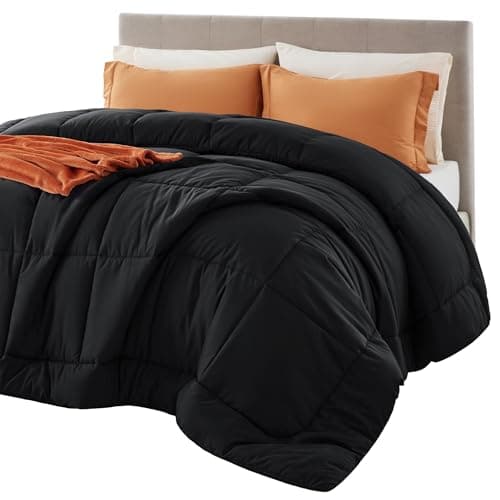 Bedsure Comforter Duvet Insert - Quilted Comforters Oversize Queen Size, All Season Duvet, GentleSoft™ Down Alternative Bedding, with 8 Tabs, Gifts for Women/Men, Black, Oversize Queen 98 x 98 Inches - Image 1
