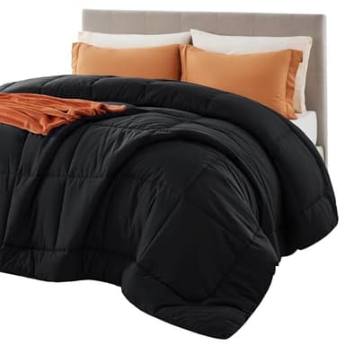 Bedsure Comforter Duvet Insert - Quilted Comforters Oversize Queen Size, All Season Duvet, GentleSoft™ Down Alternative Bedding, with 8 Tabs, Gifts for Women/Men, Black, Oversize Queen 98 x 98 Inches - Image 1