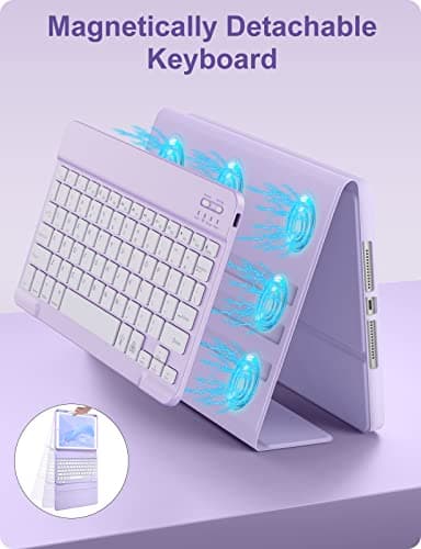 Hamile for iPad 9th Generation Case with Keyboard 10.2 Inch - Backlit Wireless Detachable Folio Keyboard Cover with Pencil Holder for iPad 8th Gen/7th Gen/iPad Pro 10.5"/iPad Air 3rd Gen (Purple) - Image 6