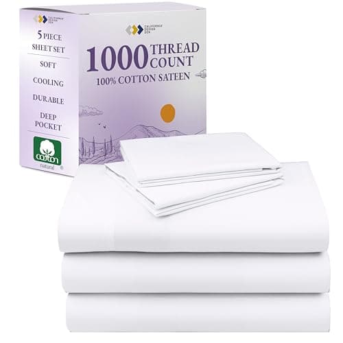 California Design Den Split King Sheets Sets for Adjustable Bed - Luxury 1000 Thread Count Sateen, Thick and Natural 100% Cotton Bed Sheets, Deep Pockets, Soft and Durable Bedding Set - White - Image 1