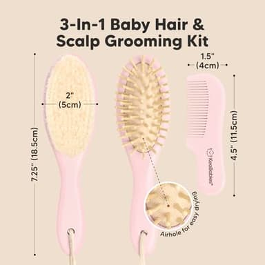 Baby Hair Brush and Comb Set for Newborn - Wooden Baby Hair Brush Set with Soft Goat Bristle, Baby Brush Set for Newborns, Baby Brush and Comb Set Girl, Boy, Toddler Cradle Cap Brush (Oval, Blush) - Image 2