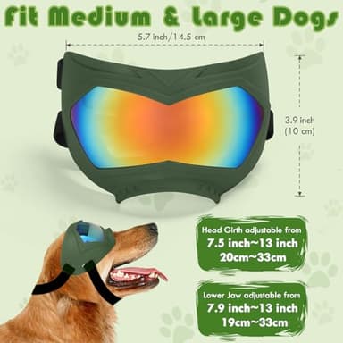Dog Sunglasses, Dog Goggles for Large and Medium Breed with Adjustable Strap, UV Protection, Windproof, Waterproof, Dustproof and Snowproof, Dogs Eyes Protection, Wide Snout Rest, Soft Frame, Green A - Image 7