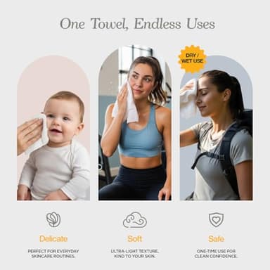 Face Towels - Ultra Soft and Thick Disposable Face Towelettes for Women - Biodegradable Facial Towels for Sensitive Skin - Face Cleansing, Makeup Removal, 10x12 Extra Large - 50 Pack - Image 5