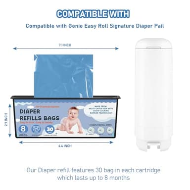Diaper Pail Refills Bags with 30 Bags Compatible with Genie Easy Roll Signature Diaper Pails and Platinum Diaper Pails, Lasts Up to 8 Months, 7-Layer Odor-Barrier Technology, 3 Pack (90 Bags) - Image 4