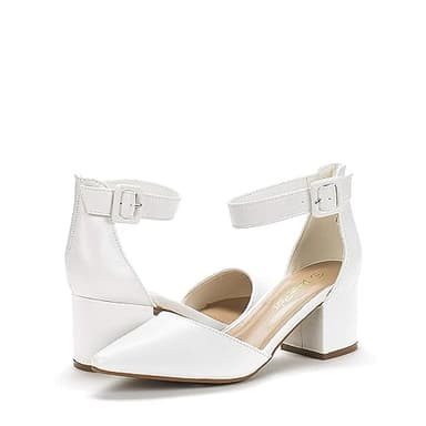 DREAM PAIRS ANNEE Pointed Toe Low Chunky Heels Pump Shoes,Size 7.5,White/Pu,ANNEE - Image 2