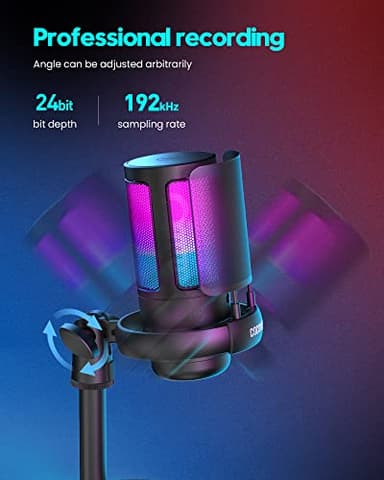 COCONISE Gaming Microphone, USB PC Mic for Podcasts Videos, Streaming, Condenser Mic with Quick Mute, Tripod Stand, Pop Filter, RGB Indicator, Shock Mount, Rotate gain button, Compatible with PS4/5/PC - Image 6