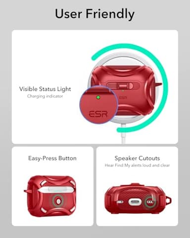 ESR for AirPods Pro 2 Case (2023/2022/2019, 2nd/1st Gen), Compatible with AirPods Pro 2nd Generation (USB-C/Lightning Cable), Effortless MagSafe, Drop-Proof Lock, Easy Open, Cyber Series,Dark Red - Image 9