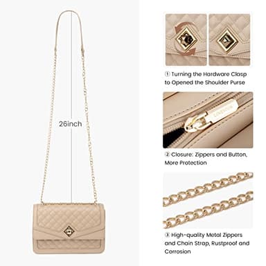 LOVEVOOK Shoulder Bag for Women Quilted Crossbody Purse,Leather Chain Bag for Gift Classic Satchel Handbag Nude - Image 7