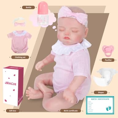 Jirachi Lifelike Reborn Baby Dolls, 18-Inch Sleeping Real Life Soft Cloth Body Neweborn Baby Girl, Realistic Reborn Babies with Feeding Set for Kids Age 3+ - Image 7