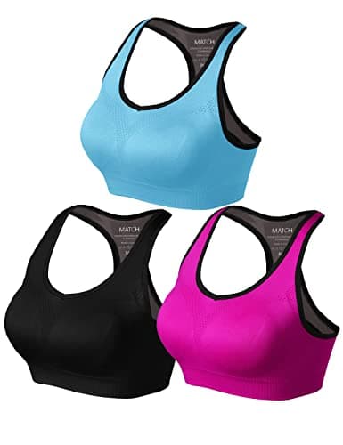 Match Racerback Sports Bras for Women – Padded Seamless Strappy Workout Tops for Yoga Gym Runing Fitness Sports Bras (1 Pack of 3(Black-Plum-Blue), Small) - Image 1