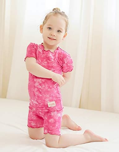 VAENAIT BABY Infant Toddler Girls Boys Pajamas Sleepwear Summer Short Pjs 2pcs Set Shirring Painting Plum S - Image 2