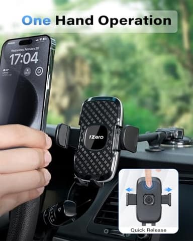 1Zero Solid Car Truck Phone Mount Holder with Thick Gooseneck Long Arm, Windshield Window Mobile Holders w/Industrial-Strength Suction Cup, Anti-Shake Stabilizer Compatible All Cell Phones, Black - Image 3