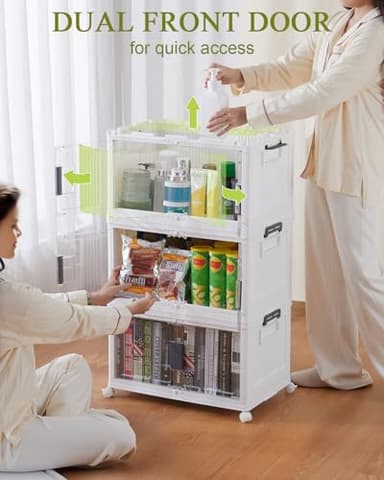 OlarHike 48QT Stackable Storage Bins with Lids - Folding Storage Boxes with Doors and Wheels, Collapsible Plastic Storage Organizer for Closets, Storage and Organization, 6 Pack Cubes - Image 5