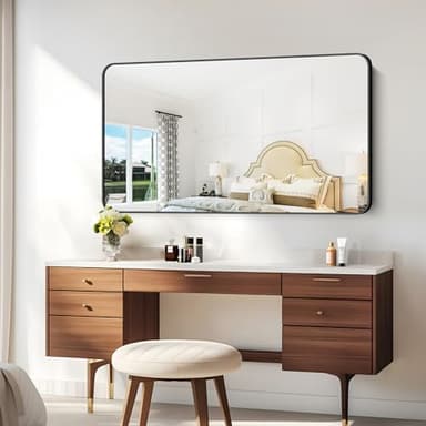 30x55 inch Bathroom Mirror,Black Rectangle Mirror,Wall Mounted Bathroom Frame Vanity Mirror with Round Corner for Bedroom Living Room, Entryway Hangs Horizontal or Vertical - Image 4