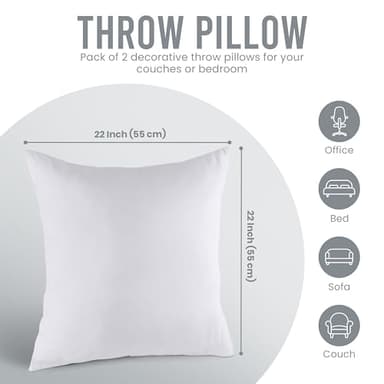 Utopia Bedding Throw Pillows Insert (Pack of 2, White) - 22 x 22 Inches Bed and Couch Pillows - Indoor Decorative Pillow - Image 6