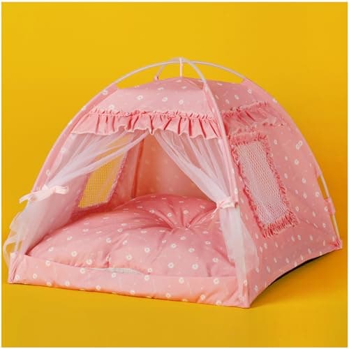 SEIMMIE Cat Princess Bed Tent House - Kitty Cute Tent Indoor,Small Dog House Indoor/Outdoor Cave Nest Bed Small Dog Tent for Cat,Puppy Tent (15.7"x15.7"x14.5"/Pink) - Image 1