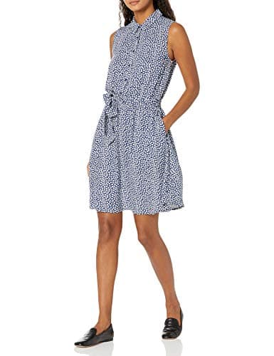 Amazon Essentials Women's Sleeveless Relaxed-Fit Woven Shirt Dress, Blue White Petal, Medium - Image 1