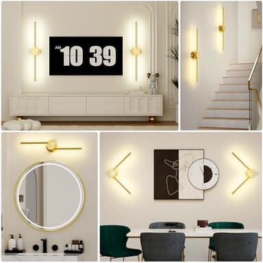 Battery Operated Wall Sconce Set of 2, Gold Rechargeable Wall Lights with Remote Control, 3000K-6500K Dimmable Wireless Wall Sconces with Rotatable Lamppost for Living Room, Bedroom, 28.15 Inch - Image 2