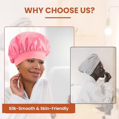 Zixsavk Silk Bonnet for Sleeping Women - Waterproof Shower & Sleep Hair Protector, Adjustable Silk Night Cap for Curly/Natural Hair - Image 3