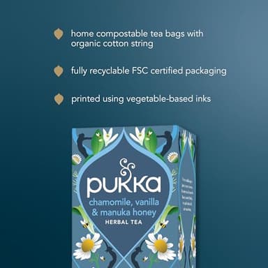 Pukka Calming Chamomile, Vanilla & Manuka Honey Organic Herbal Tea, Soothing Organic Tea Infusion Selection, Honey & Fennel Blend, Caffeine Free, 80 Total Bags (20ct - Pack of 4) - Image 7