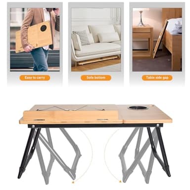 wishacc Book Stand for Reading in Bed, Bamboo Laptop Stand Adjustable Book Holder Tray with Page Paper Clips Multi Angles Adjustable Cooking Bookstands for Textbook Recipe Magazine Tablet Portable - Image 9