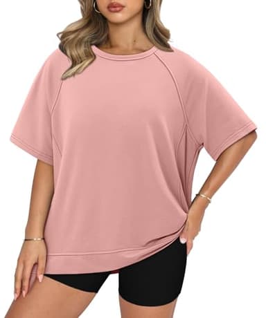 KISSMODA Womens Summer Tops Teen Girls Trendy Clothes Loose Fit Short Sleeve T Shirts 2025 Simply Teacher Tees Fashion Oversized Spring Roundneck Blouse-Pink-XXL - Image 4