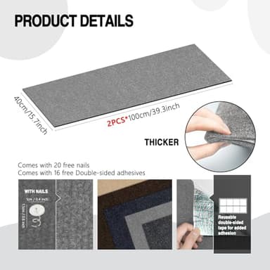 2Pack Total 78.7"x15.8" Cat Scratch Mat for Cat Couch Furniture and Wall Protector | Trimmable Self-Adhesive Carpet Climb Cat Scratcher for Covering Cat Tower and Replacement Pads (Light Grey) - Image 2