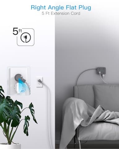 Power Strip with USB C Ports(2 USB C), HANYCONY 8 Outlets Surge Protector with 5 Ft Extension Cord, Flat Plug Wall Mount, Desk Charging Station for Home Office, ETL Listed Gray - Image 7