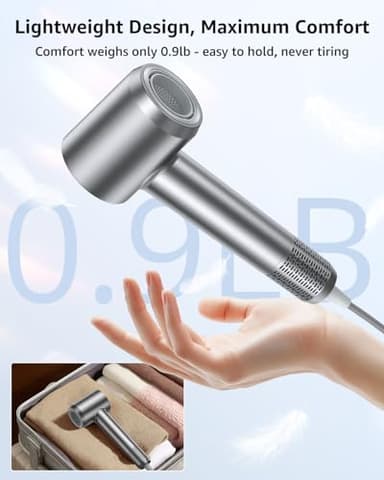 Hair Dryer, 160000 RPM High-Speed Ionic Blow Dryer Portable Professional Lightweight Hair Dryers with 200 Million Negative Ions, Fast-Drying, Quiet Hair Dryer with Nozzle for Home, Salon, Travel - Image 7