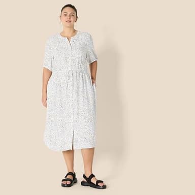 Amazon Essentials Women's Relaxed Fit Half-Sleeve Waisted Midi A-Line Dress, Off-White Confetti Print, XX-Large - Image 6