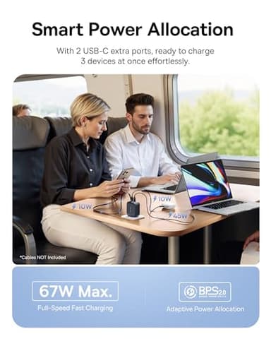 Baseus Enercore CJ11 Retractable USB C Charger, 67W 3 in 1 Fast Charging Block with Foldable Plug, PD/PPS for Galaxy S25/iPhone 17/16/15 Series/MacBook Air/Airpods 4 - Image 4