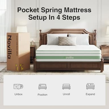 Novilla Queen Mattress 14 inch, Queen Size Hybrid Mattress in a Box with Motion Isolation,Gel Memory Foam with Pocket Springs for Support & Pressure Relief, Medium Firm Pillow Top Mattresses - Image 7