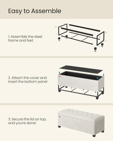 SONGMICS Velvet Storage Ottoman Bench, Foot Rest with Legs, 15.7 x 43 x 15.7 Inches, End of Bed Bench, Storage Chest, Load up to 660 lb, for Living Room, Bedroom, Entryway, Cream White ULSF089W01 - Image 6