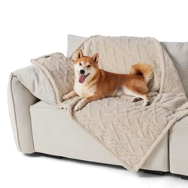 Bedsure Waterproof Dog Blankets for Large Dogs - Pet Blanket for Couch Protector Washable, Premium Jacquard Coral Fleece Cat Throw Blanket, Soft Plush Reversible Furniture Protection, 40"x50", Cream - Image 7