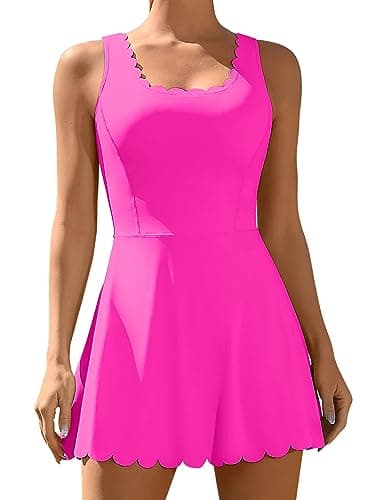 ATTRACO Women Tennis Dresses Athletic Workout Dresses Pink Golf Dress Scalloped Neckline Dress M - Image 1